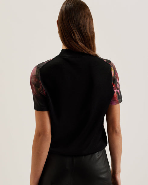 ASTHAA-Knitwear-Printed Woven Front Short Sle- Ted Baker Romania